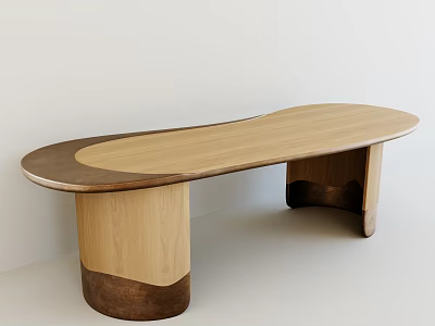 Modern Oval Wooden Table With Light Dark Wood Combined Legs Design 3d model