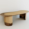 Modern Oval Wooden Table With Light Dark Wood Combined Legs Design