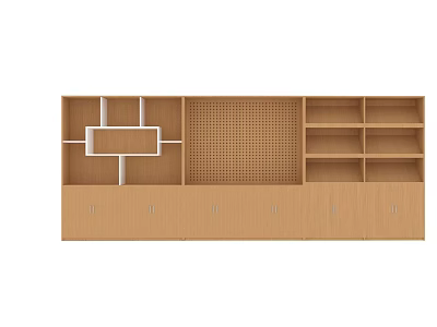 Wooden Bookcase With Multiple Shelves Grid Design And Bottom Cabinets 3d model