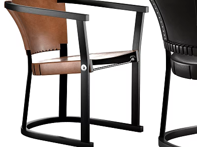 Contemporary Leather Armchair Design With Black Metal Frame And Brown Upholstery 3d model