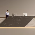 Modern Front Desk Reception Area With Receptionist Two Computers And Marble Countertop 3d model
