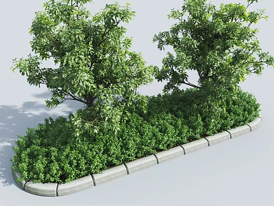 Lush Green Shrubs Arrangement With Stone Border And Surrounding Trees 3d model