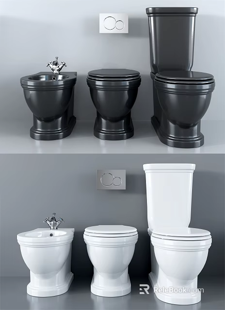 Modern Stylish Black And White Toilets In Bathroom Interior Design 3d model 