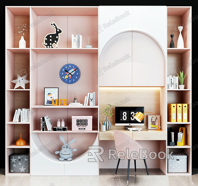 Modern Desk and Chair Children's Bookcase Decorative Cabinet Integrated Bookcase model