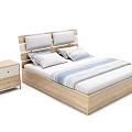 Practical Wooden Bed Design With Foldable Structure Drawers And Striped Sheets