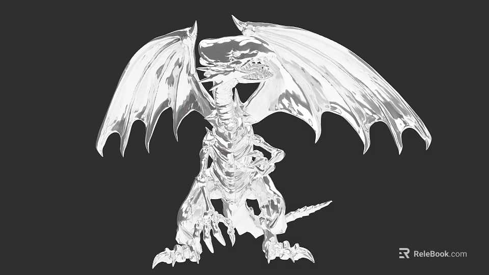 Detailed Transparent Dragon Sculpture Model With Winged Design And Sharp Claws 3d model 