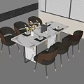 Elegant Modern Dining Table Set With Marble Top Multicolored Chairs And Decorative Tableware 3d model