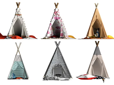Colorful Teepee Tents with Various Patterns and Decorative Design Elements 3d model