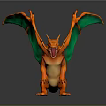 Game Movie Character Orange Mythical Dragon With Green Wings And Sharp Teeth