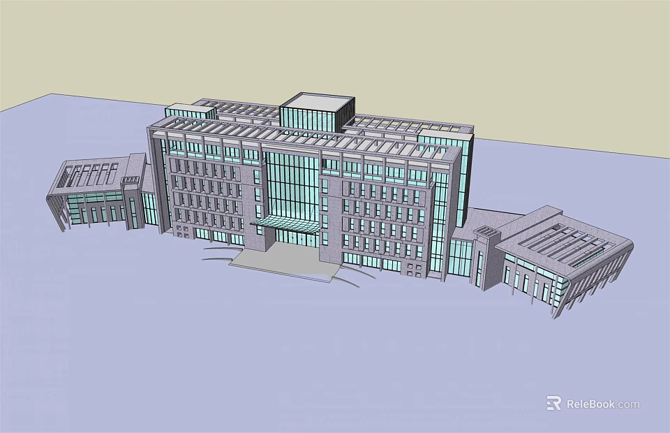 Modern Office Building Featuring Glass Curtain Walls And Multi story Structure Design 3d model 
