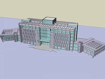 Modern Office Building Featuring Glass Curtain Walls And Multi story Structure Design 3d model