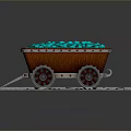 Red Mine Cart Loaded With Blue Glowing Stones On Metal Tracks