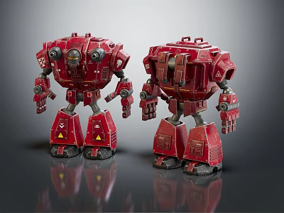 Two Red Robotic Characters With Detailed Mechanical Structure And Armor Design 3d model