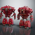 Two Red Robotic Characters With Detailed Mechanical Structure And Armor Design