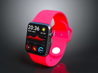 Pink Strap Smartwatch With Screen Displaying Time Date Weather And Health Metrics 3d model