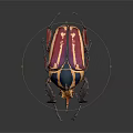 Colorful Beetle With Purple Blue Yellow Red Stripes And Large Horn Against Dark Background