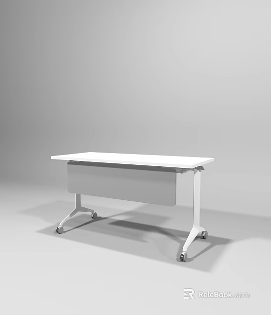 White Modern Office Desk With Rolling Wheels And Storage Cabinet Design 3d model 