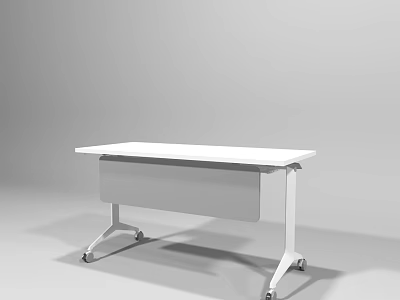 White Modern Office Desk With Rolling Wheels And Storage Cabinet Design 3d model