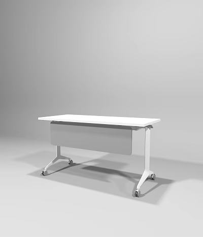 White Modern Office Desk With Rolling Wheels And Storage Cabinet Design 3d model