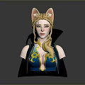 Game and Movie Character with Cat Ears Long Blonde Hair Blue Top and Golden Ornaments
