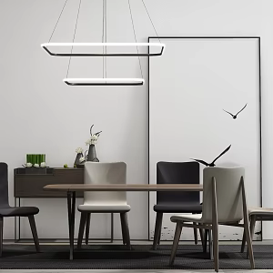 New Chinese Dining Table and Chair Combination Table and Chair Chandelier Combination 3d model