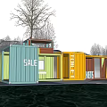 Modern Container Building With Multi Colored Units Glass Windows And Waterfront View 3d model