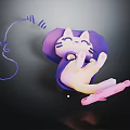 Purple And Pink Cartoon Cat Wearing Headphones Relaxed On Black Background With Purple Line Decorations