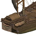 Traditional Wooden Boat With Two Masts Sails And Wooden Cabin Design