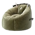 Comfortable Green Velvet Bean Bag Chair With Round Shape And Ear Decor