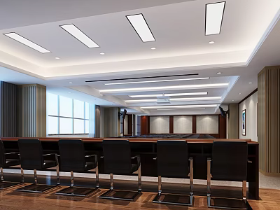 Modern Conference Room Interior Design With Long Table Black Chairs And Large Windows 3d model