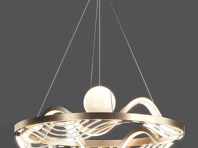 Modern Circular Chandelier With Curved Lines And Central Spherical Bulb 3d model