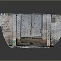 Rusted Metal Entrance Gate Surrounded By Brick Walls With Graffiti Moss And Weathered Steps