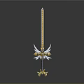 Detailed Fantasy Golden Sword With White Wing Decorations And Ornate Hilt Design