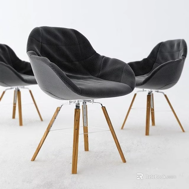 Modern Black Leather Leisure Chair With Ergonomic Design And Gold Metal Legs 3d model 