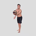 Shirtless Men in Black Shorts Playing Volleyball Throwing and Catching