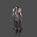 Female Character With Fur Trimmed Cloak Hat Dark Outfit And Boots For Game Design