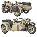 Vintage Military Style Khaki Motorcycle With Sidecar Classic Design And Storage