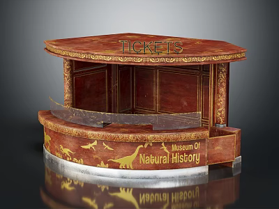 Wooden Reception Desk at Natural History Museum with Golden Decorative Details and Elegant Design 3d model