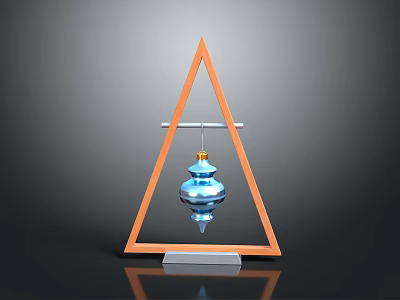 Hanging Blue Decorative Ornament In Wooden Triangle Frame For Home Decor 3d model