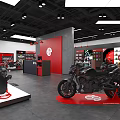 Modern Showroom Interior Design With Red Navy Reception Desk RBP Logo And Display Areas