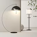 Modern Floor Lamps With Black Dome And White Shade Near White Wall And Green Plant