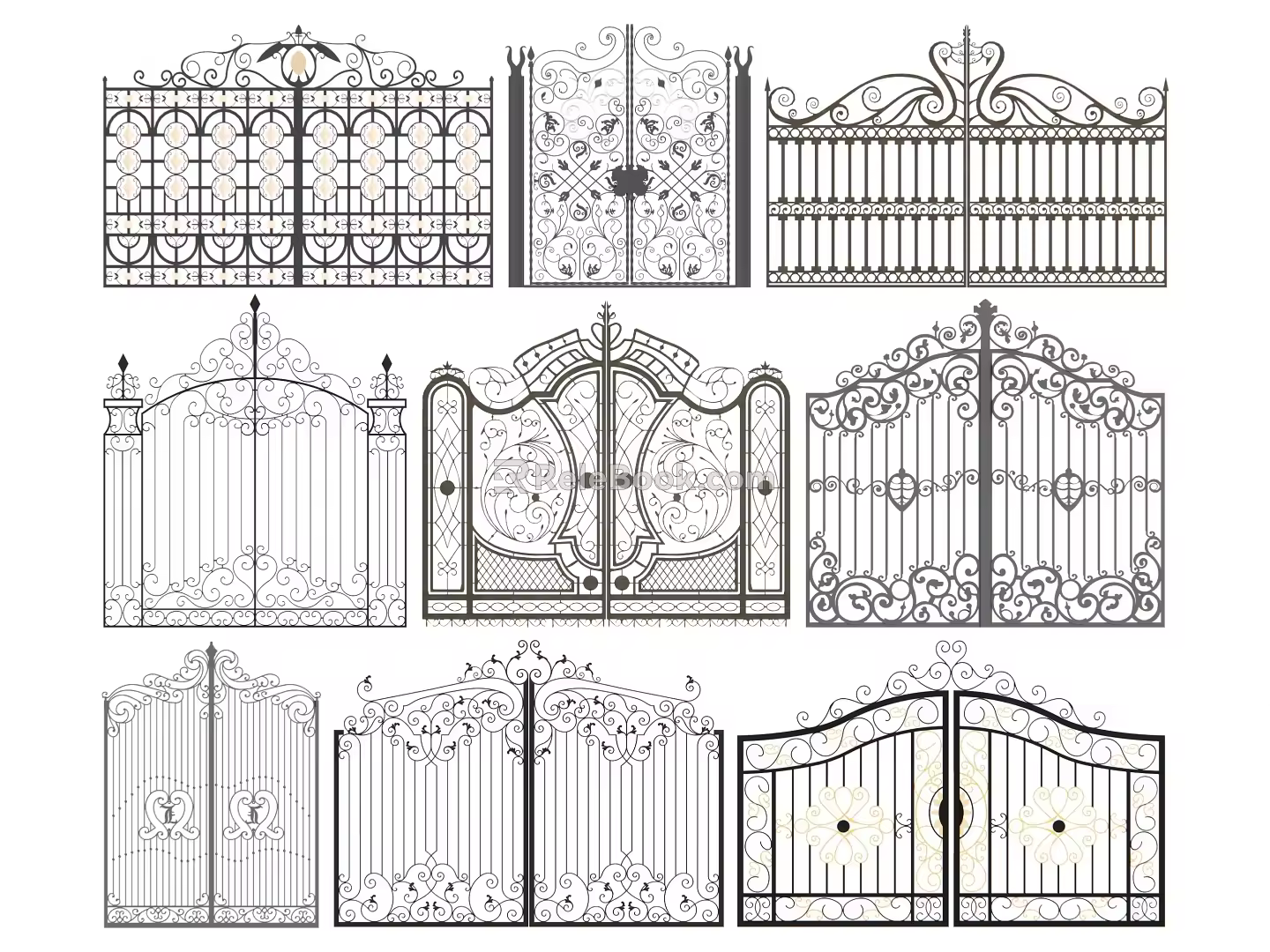 European-style wrought iron gate combination 3d model