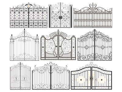 European-style wrought iron gate combination 3d model