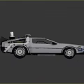 DeLorean DMC12 Car Rear View With Large Engine Silver Body And Red Taillights