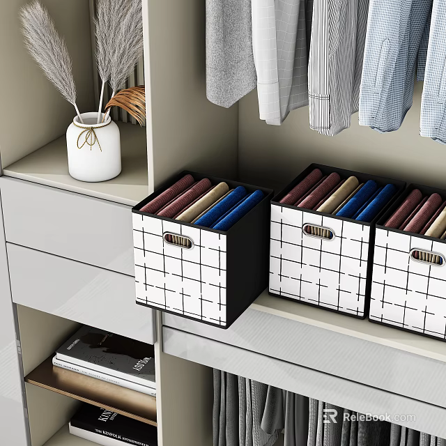 Practical Household Storage Bins For Closet Organization With Fabric Containers And Shelves 3d model 