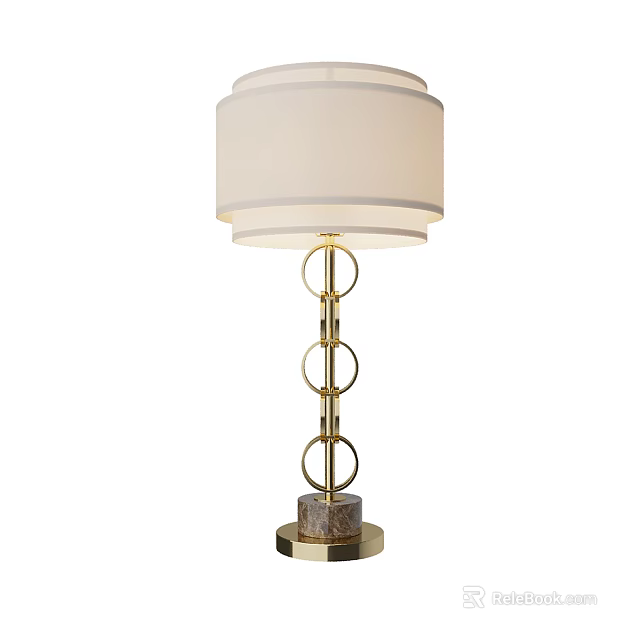 Modern Table Lamp With Golden Circular Ring Pole And White Fabric Shade 3d model