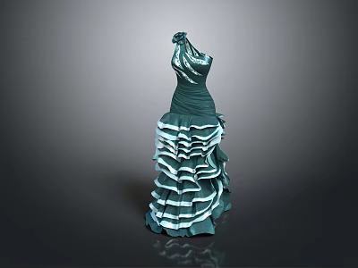 Green Dress Shaped Sculpture With Layered Striped Skirt And Artistic Carving Details 3d model