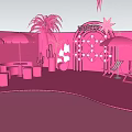 Pink Themed Outdoor Recreational Area With Palm Trees Pathway Green Space And Roads