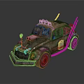 Rusty Modified Car With Roof Mounted Antennas And Worn Exterior Design