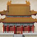 Traditional Ancient Chinese Architecture Multi Tiered Palace With Yellow Roof Red Pillars And Ornate Eaves
